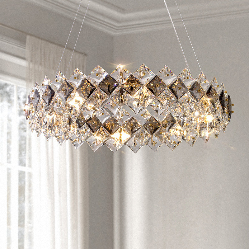 Soft Gold and Smoky Gray Crystal Modern Pendant Light Chandelier no.9148