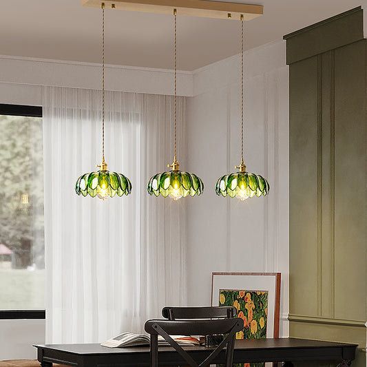 Brass and  Green Glass 3-Type Kitchen Island Pendant no.9257