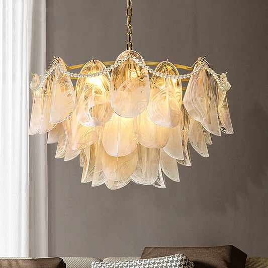 Smoke Glass and Soft Gold Pearl Pendant Light Chandelier no.9341