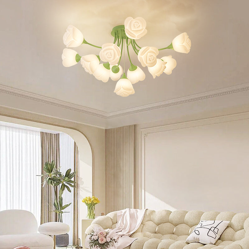 Romantic Rose Shade Green and White LED Ceiling Light no.9610