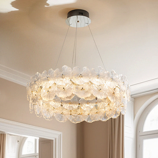 Lotus Leaf Tiered  Wide LED Soft Gold Glass Chandelier no.9850