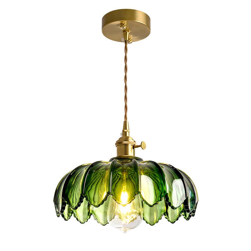 Vintage Green Petal Pendant Light with Brass Fixture - 3 Designs Available no.9257