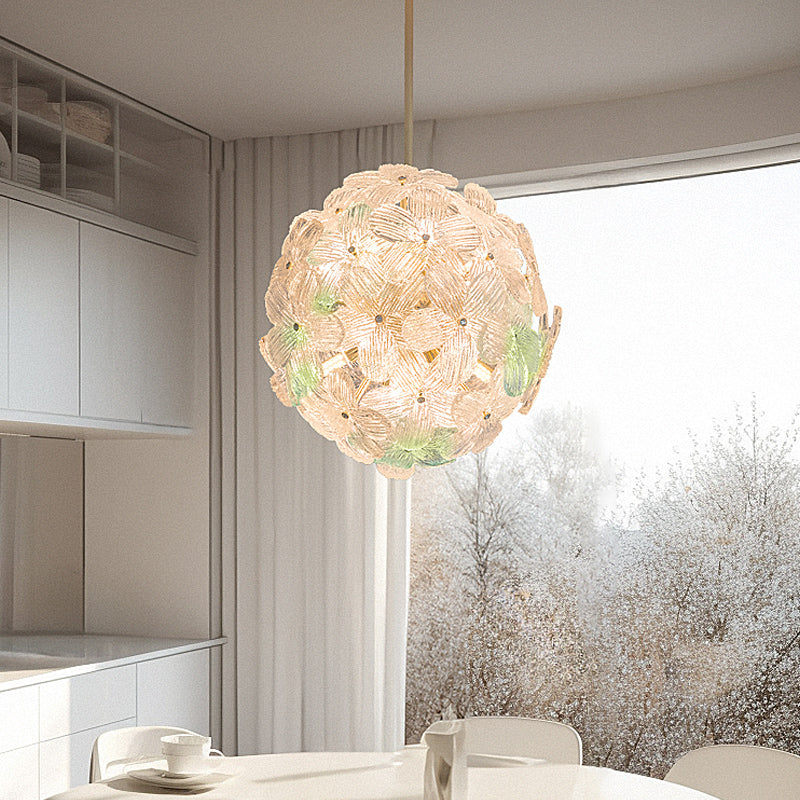 Globe Flowers Gold And 2-Color Glass Pendant Light no.9815