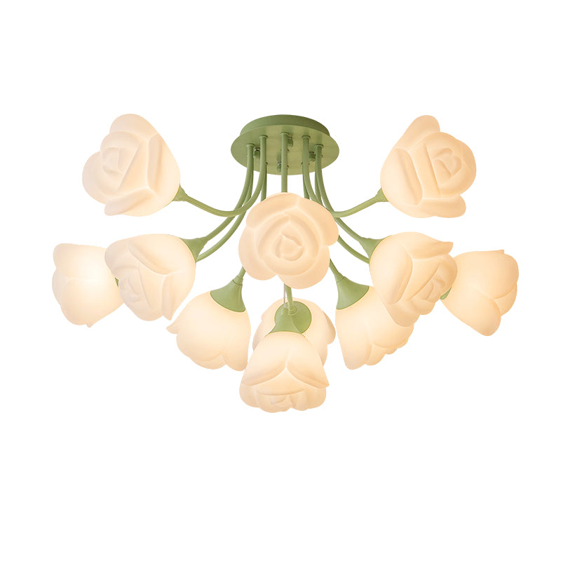 Romantic Rose Shade Green and White LED Ceiling Light no.9610