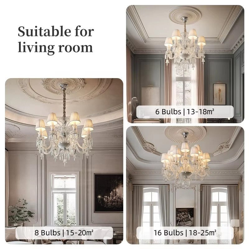 French crystal chandelier offers luxury, ideal for various room sizes