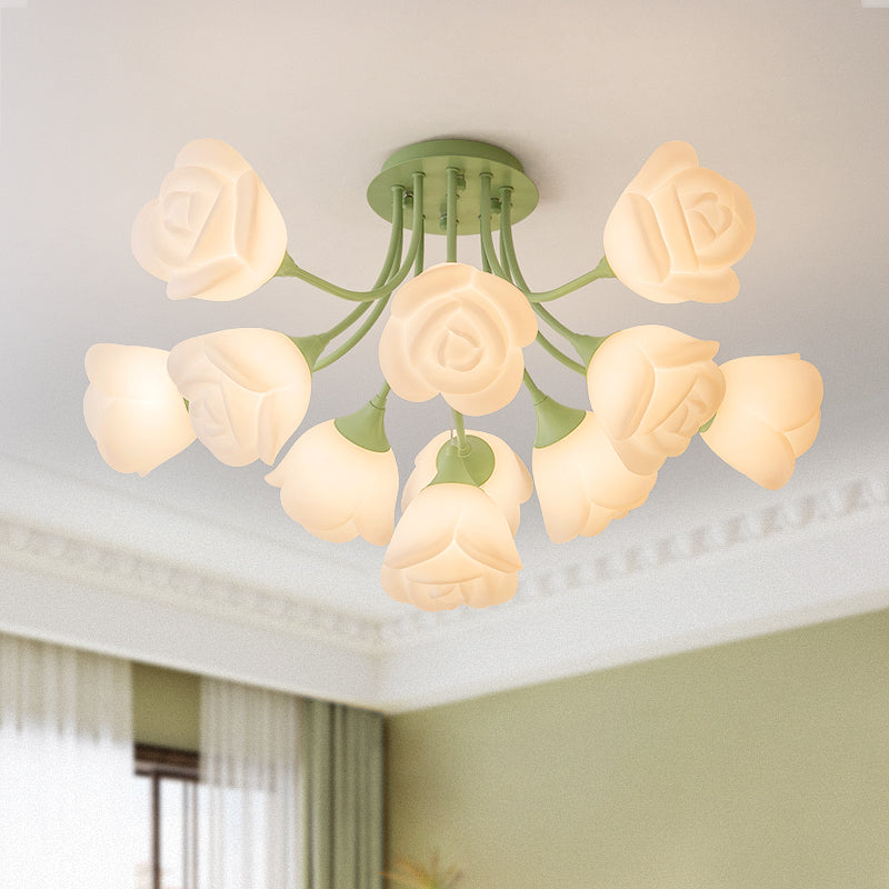 Romantic Rose Shade Green and White LED Ceiling Light no.9610