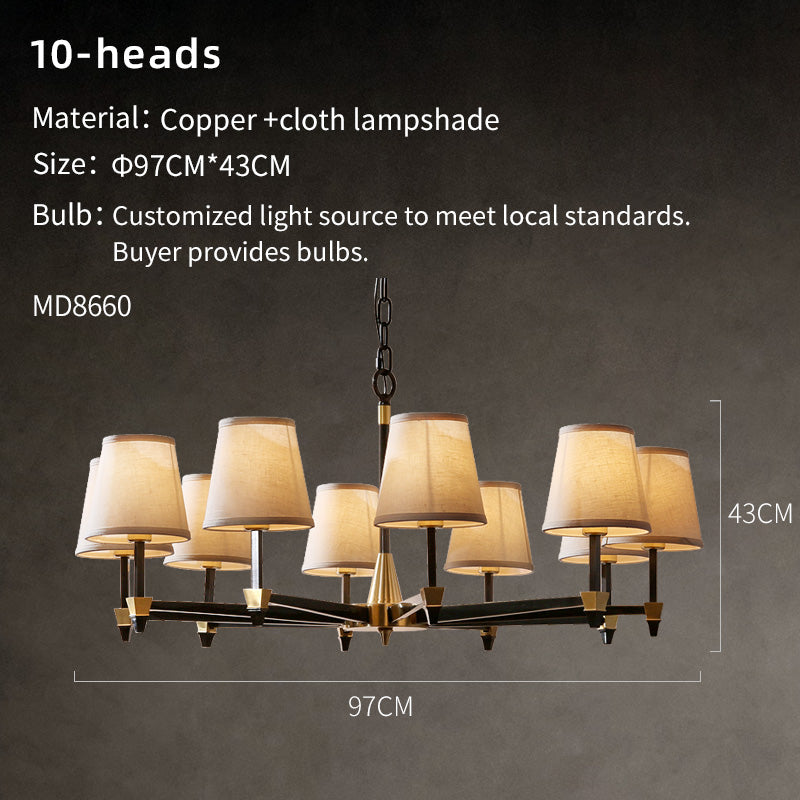 New American-style chandelier 10-heads size