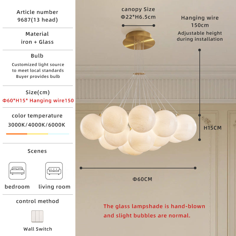 Balloon 13-Light Gold And White Glass Pendant Light no.9687