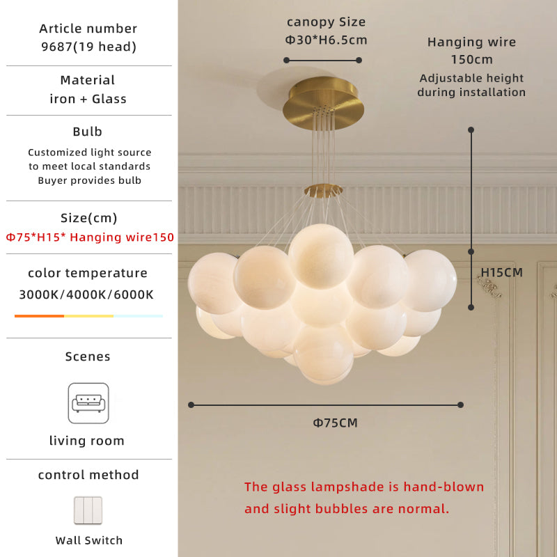 Balloon 13-Light Gold And White Glass Pendant Light no.9687