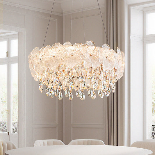 Petal Shade Glass Clear Crystal Pendant Light Chandelier no.24001