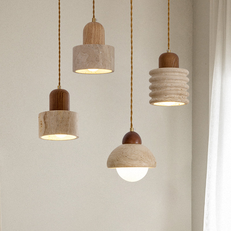 Stone Pendant Light | 4 Styles, Glass Shade & Wood no.24076