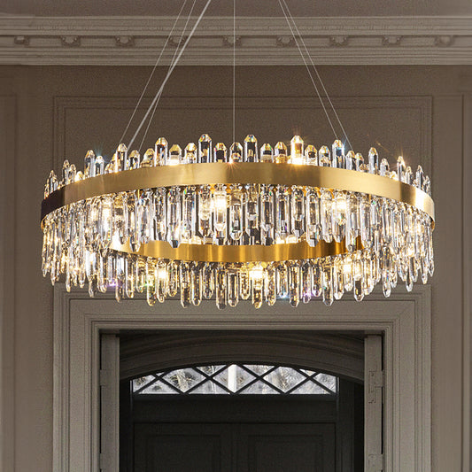 Brass 16-Light Crystal Rectangle Linear Chandelier no.9236