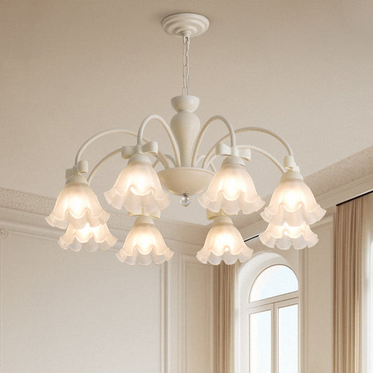 Elegant White Chandelier with Frosted Glass Flower Shades&Bow Accents - 3 Sizes Available no.24082