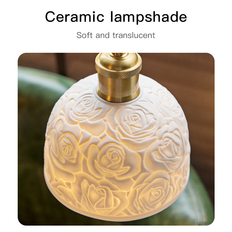 Retro Ceramic Pendant Light with Embossed Rose Design - Warm and Cozy Ambiance no.24068