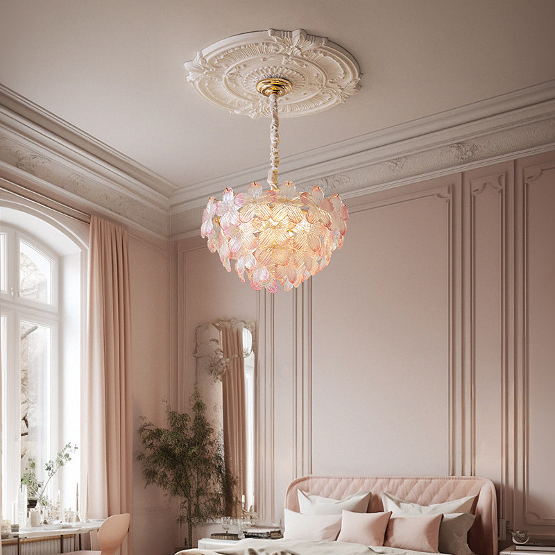 Pink floral glass chandelier