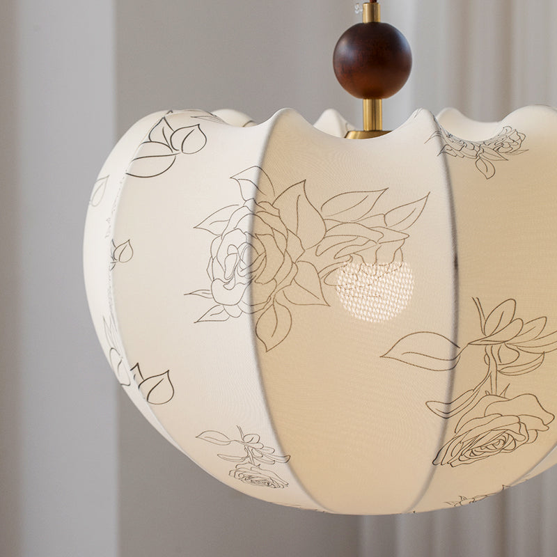 Vintage Lantern Pendant Light | Fabric Shade with Rose Pattern no.24018