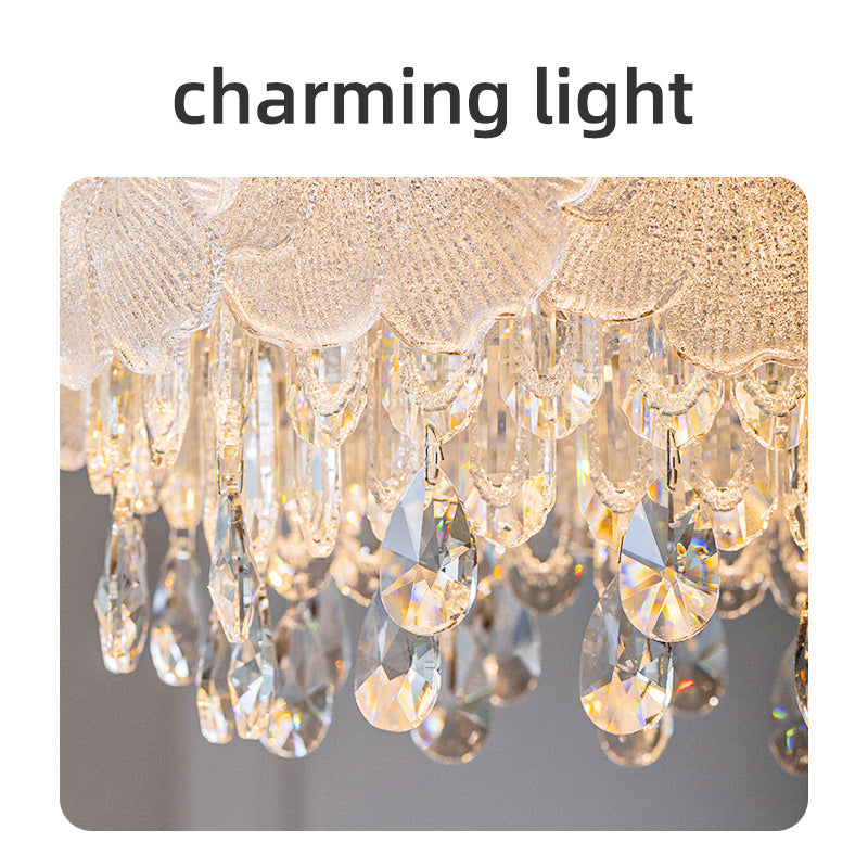 Petal Shade Glass Clear Crystal Pendant Light Chandelier no.24001