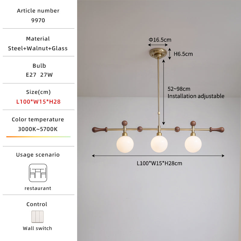 Three-Head Walnut Dining Light