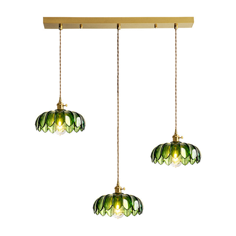 Brass and  Green Glass 3-Type Kitchen Island Pendant no.9257