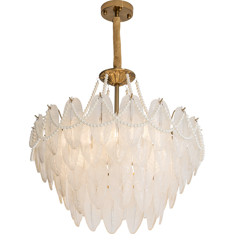 Soft Gold Four-Tier Glass Pearl&Feather Pendant Light no.9366