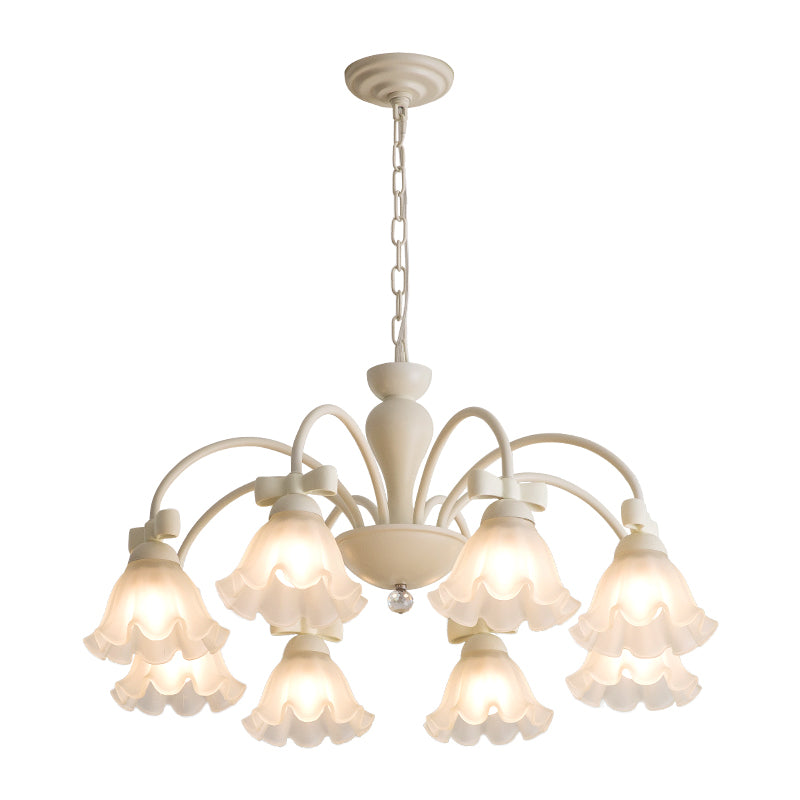 Elegant White Chandelier with Frosted Glass Flower Shades&Bow Accents - 3 Sizes Available no.24082