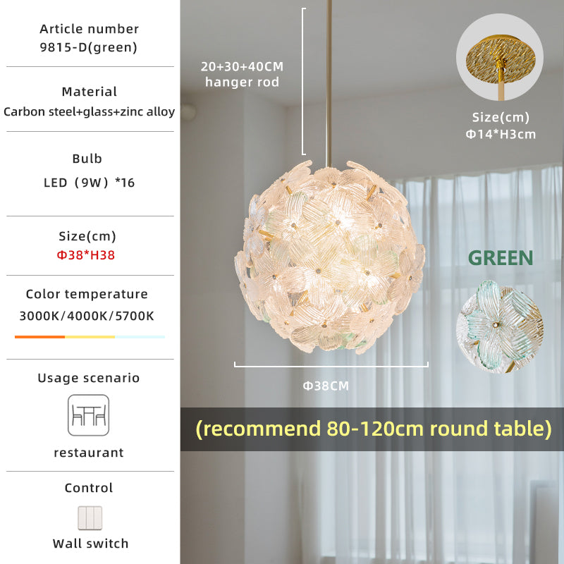 Globe Flowers Gold And 2-Color Glass Pendant Light no.9815