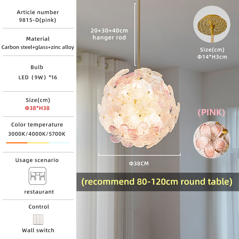 Globe Flowers Gold And 2-Color Glass Pendant Light no.9815