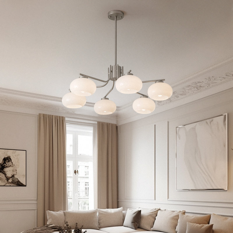 Nickel Chandelier with Milky Glass Shade - 3 Size Options no.24080