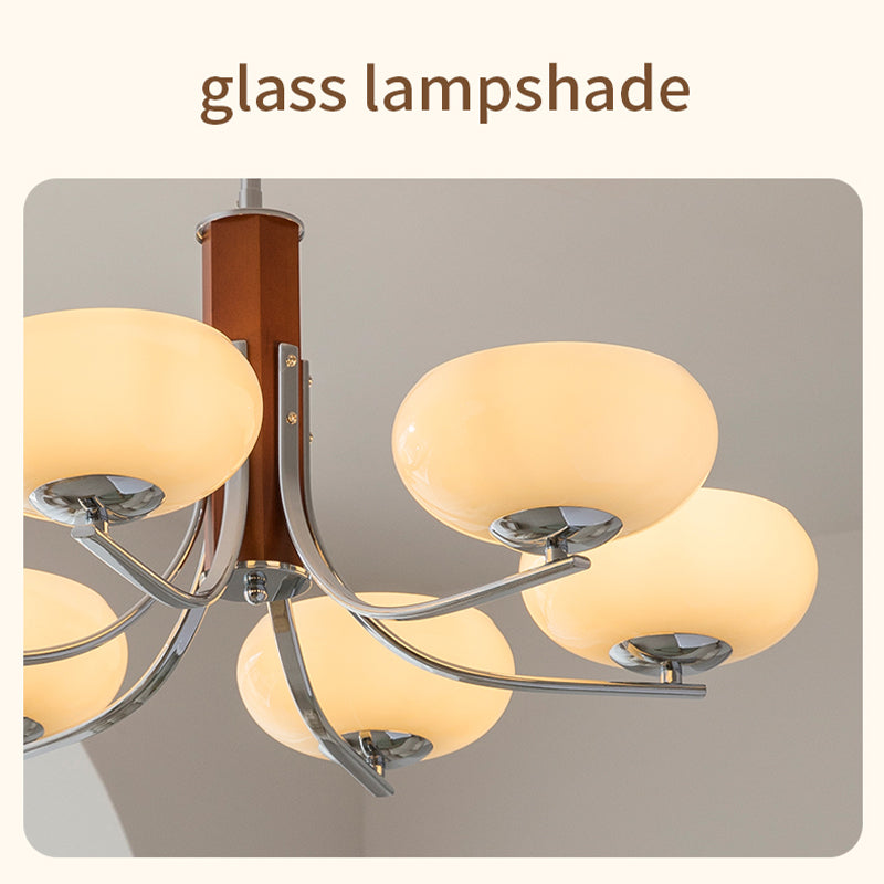 Wood and Chrome Mid-Century 6-Light Modern Chandelier no.9694