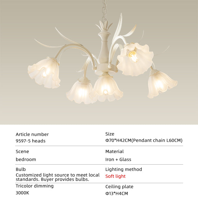 White Flower and Glass Shade Traditional Chandelier no.9597