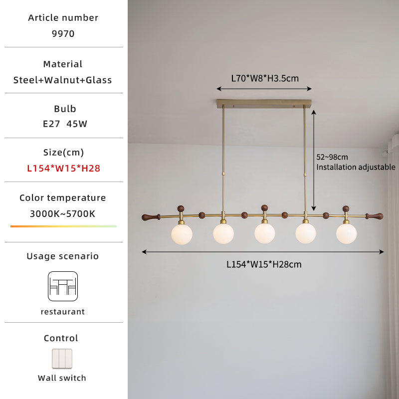 Five-Head Walnut Dining Light