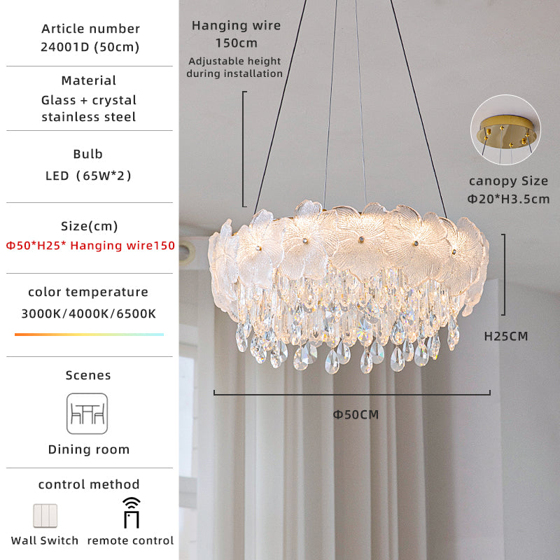 Petal Shade Glass Clear Crystal Pendant Light Chandelier no.24001