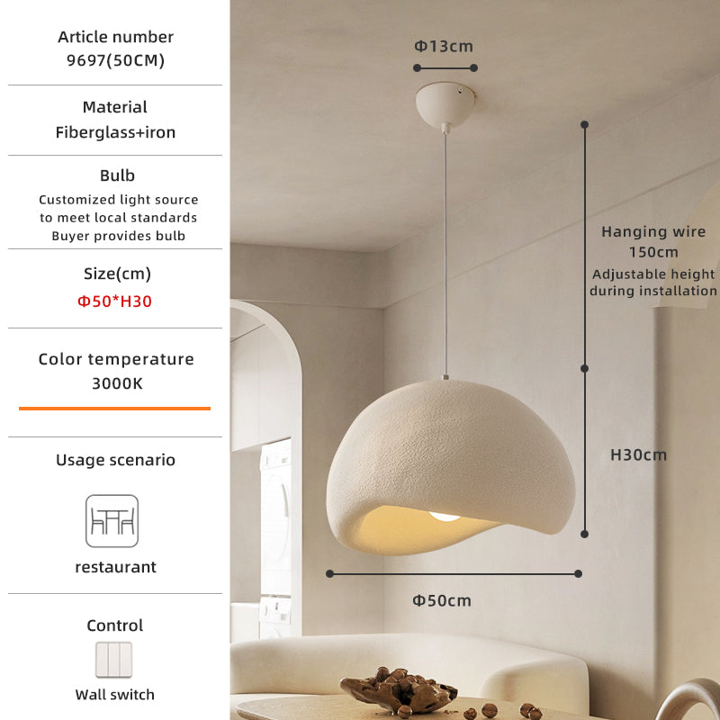 Modern Fiberglass&Iron Beige Dome Pendant Light no.9697