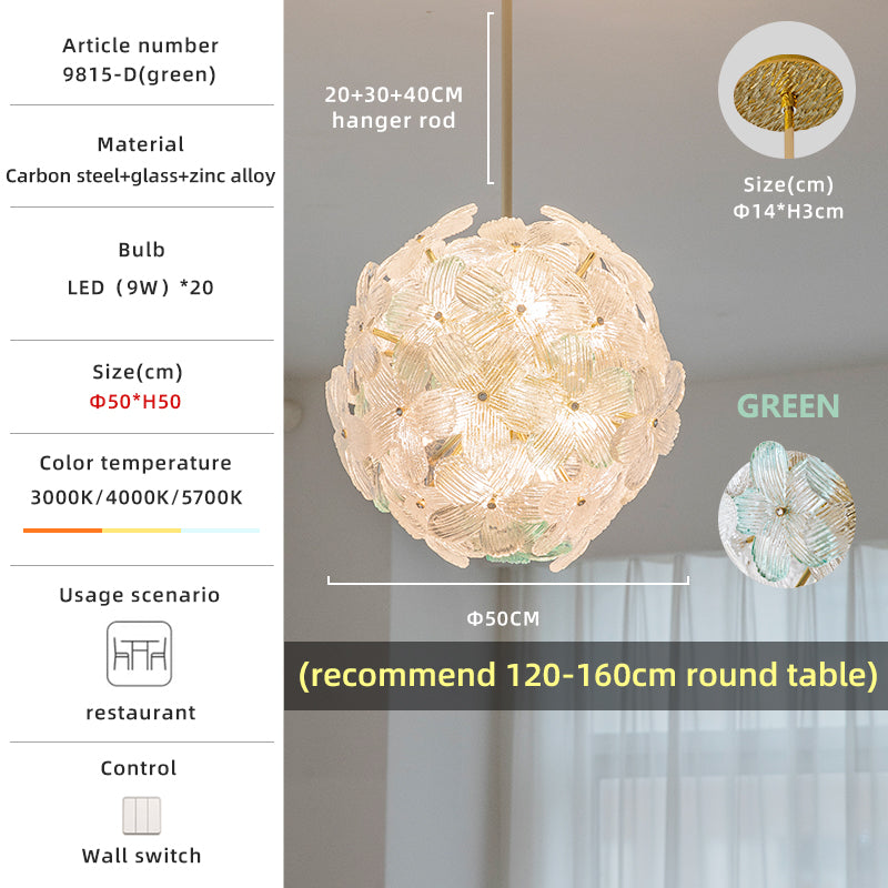 Globe Flowers Gold And 2-Color Glass Pendant Light no.9815