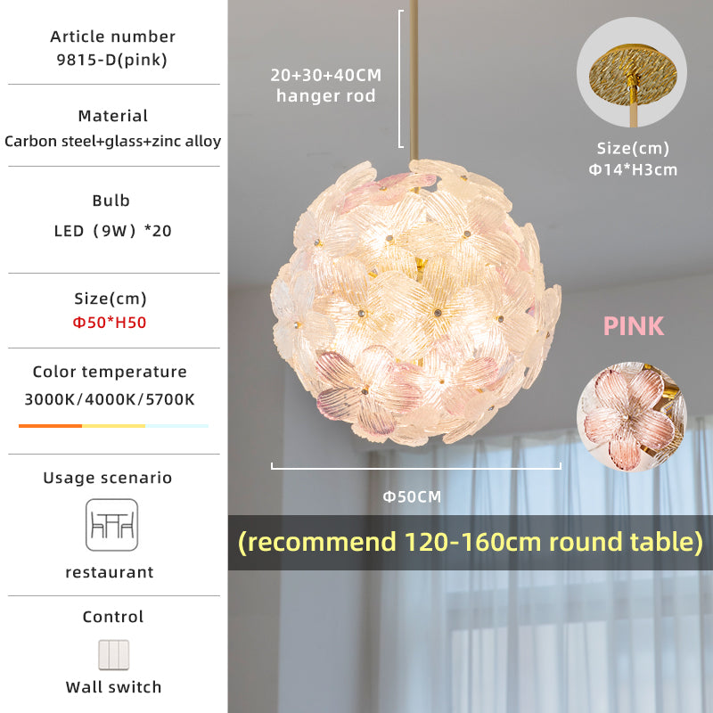 Globe Flowers Gold And 2-Color Glass Pendant Light no.9815