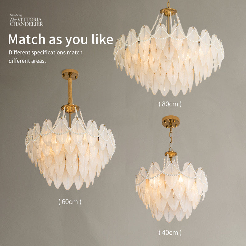 Soft Gold Four-Tier Glass Pearl&Feather Pendant Light no.9366