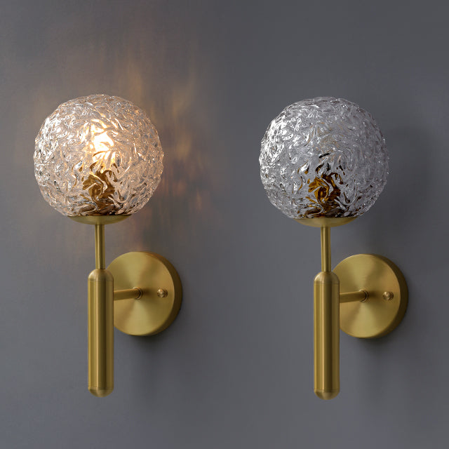 Gold and glass bulb wall light on and off effect