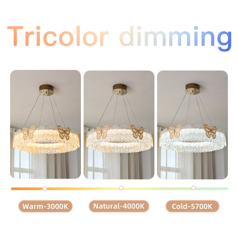 Tricolor dimming butterfly chandelier offers versatile ambiance