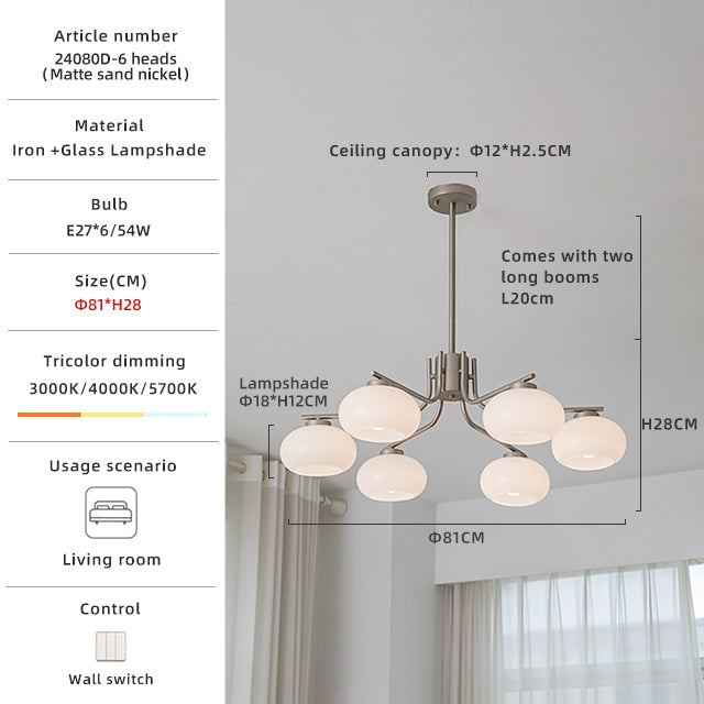 Nickel Chandelier with Milky Glass Shade - 3 Size Options no.24080