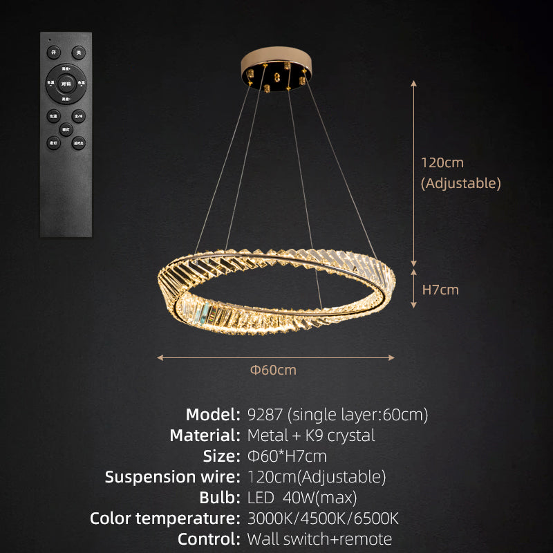 Möbius Strip Soft Gold LED Ring Crystal Pendant Light Chandelier no.9287