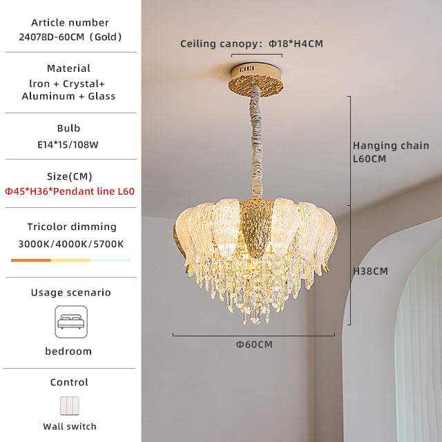 Luxury Gold Chandelier with High-Refraction Glass Crystals no.24078