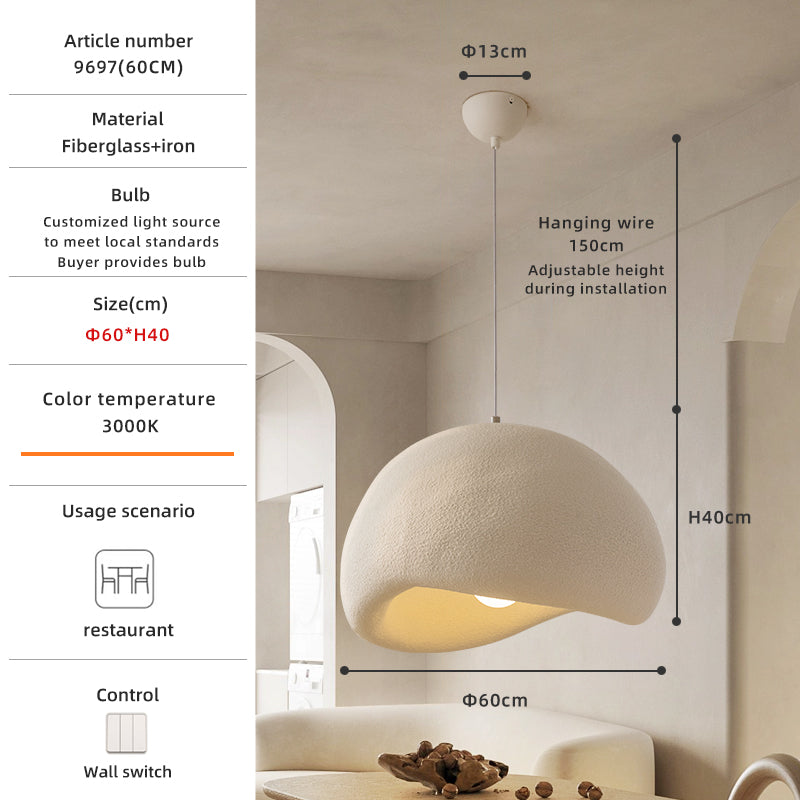 Modern Fiberglass&Iron Beige Dome Pendant Light no.9697