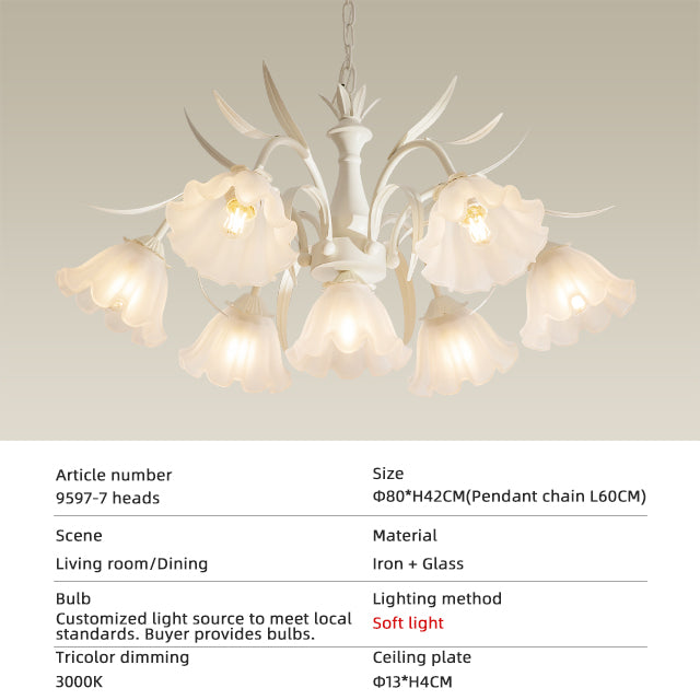 White Flower and Glass Shade Traditional Chandelier no.9597