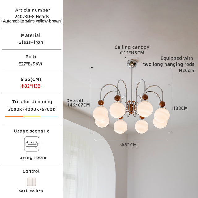 Classic Elegant Chandelier - Smooth Glass Shade, Chrome & Brown Finish no.24073