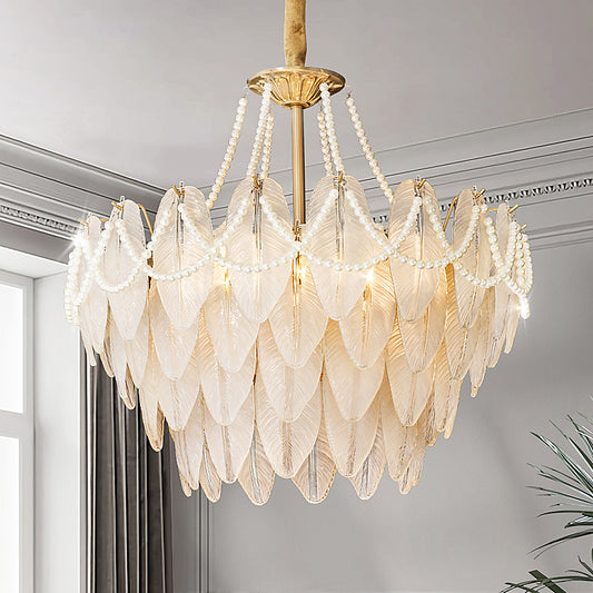 Soft Gold Four-Tier Glass Pearl&Feather Pendant Light no.9366