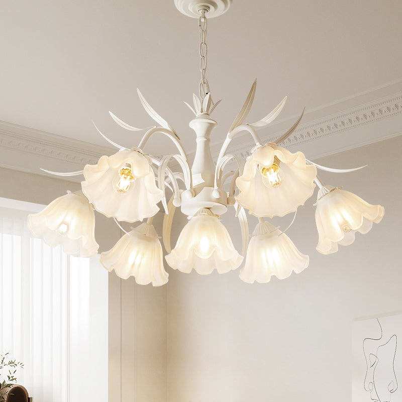 White Flower and Glass Shade Traditional Chandelier no.9597