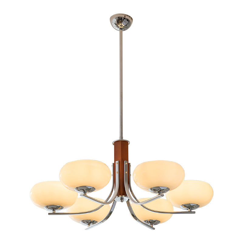 Wood and Chrome Mid-Century 6-Light Modern Chandelier no.9694