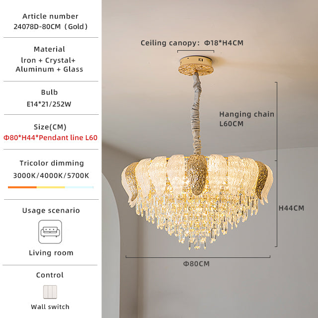 Luxury Gold Chandelier with High-Refraction Glass Crystals no.24078