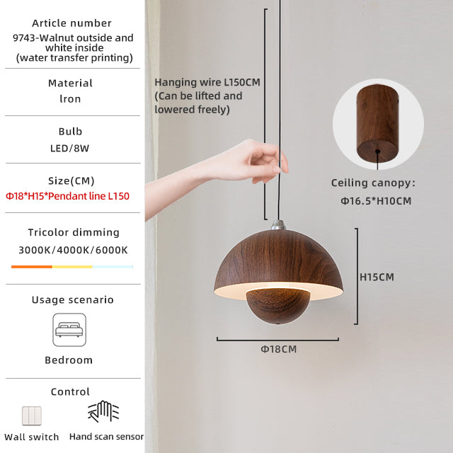 Walnut Color丨Height Adjustable Mini Pendant Light With Hand Sweep no.9743