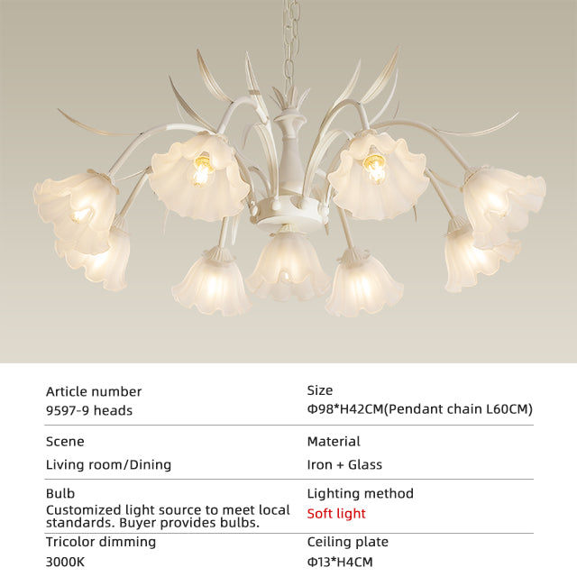 White Flower and Glass Shade Traditional Chandelier no.9597